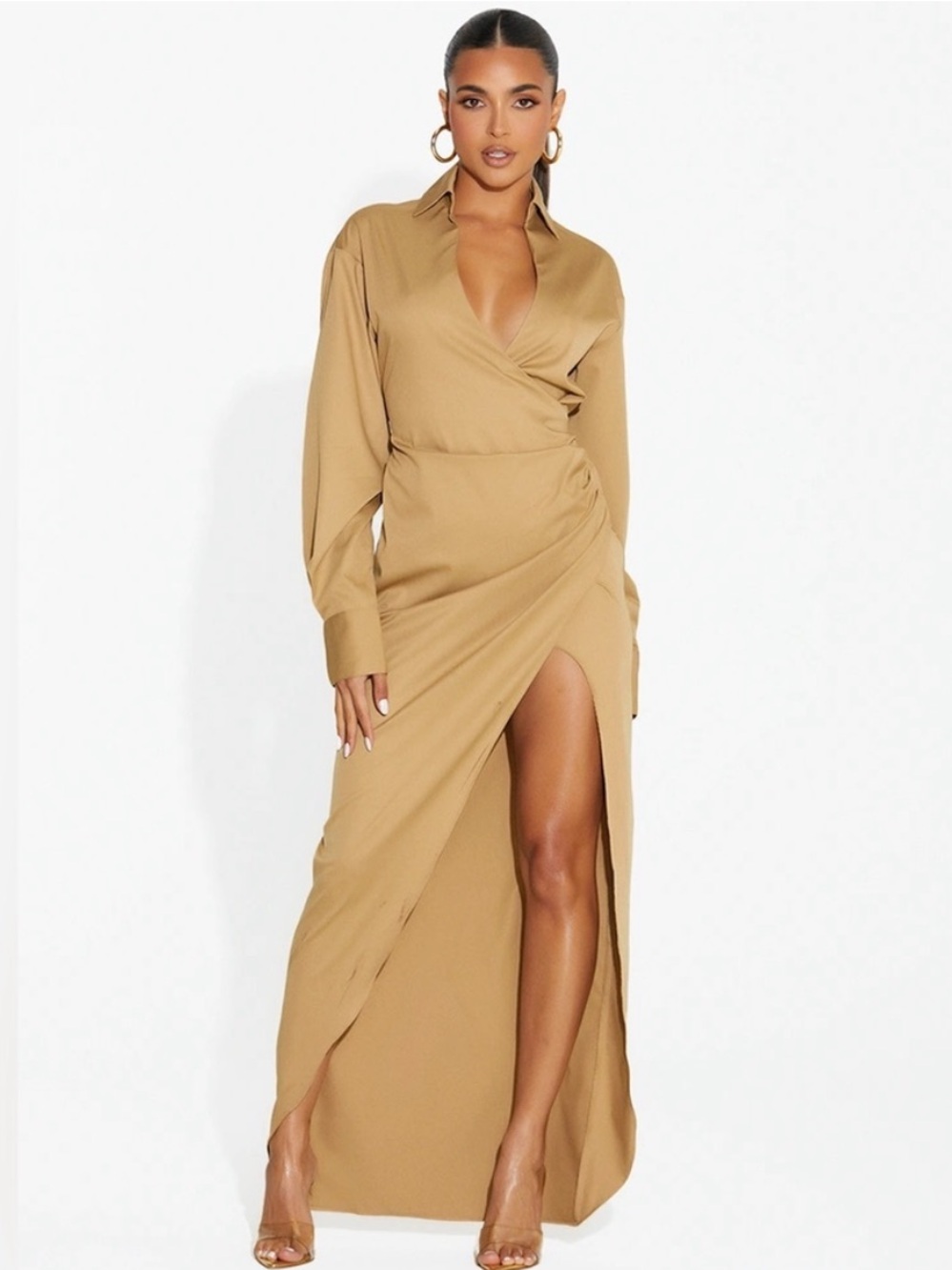 NEW Naked Wardrobe khaki slit maxi dress small